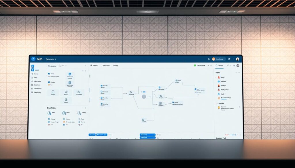 واجهة أنيقة وعصرية لأداة التشغيل الآلي n8n، تعرض سهولة التنقل فيها. تتميز الواجهة الأمامية بلوحة تحكم نظيفة مع أدوات وعناصر واجهة مستخدم متنوعة، تدعو المستخدم لاستكشاف وظائفها. تعرض الأرضية الوسطى لوحة سير عمل موسعة، مع عقد ووصلات تمثل المهام المؤتمتة. في الخلفية، يضيف نمط شبكي دقيق إحساسًا بالهيكل والتنظيم، تكمله درجات ألوان صامتة تخلق جوًا احترافيًا يركز على الإنتاجية. وتضفي الإضاءة الاتجاهية الخافتة توهجًا دافئًا، مما يبرز تصميم الأداة سهل الاستخدام والتركيز على التشغيل الآلي السلس للمهام. واجهة أنيقة وعصرية لأداة التشغيل الآلي n8n، تعرض سهولة التنقل فيها. تتميز الواجهة الأمامية بلوحة تحكم نظيفة مع أدوات وعناصر واجهة مستخدم متنوعة، تدعو المستخدم لاستكشاف وظائفها. تعرض الأرضية الوسطى لوحة سير عمل موسعة، مع عقد ووصلات تمثل المهام المؤتمتة. في الخلفية، يضيف نمط شبكي دقيق إحساسًا بالهيكل والتنظيم، تكمله درجات ألوان صامتة تخلق جوًا احترافيًا يركز على الإنتاجية. وتضفي الإضاءة الاتجاهية الخافتة توهجًا دافئًا، مما يبرز تصميم الأداة سهل الاستخدام والتركيز على التشغيل الآلي السلس للمهام.