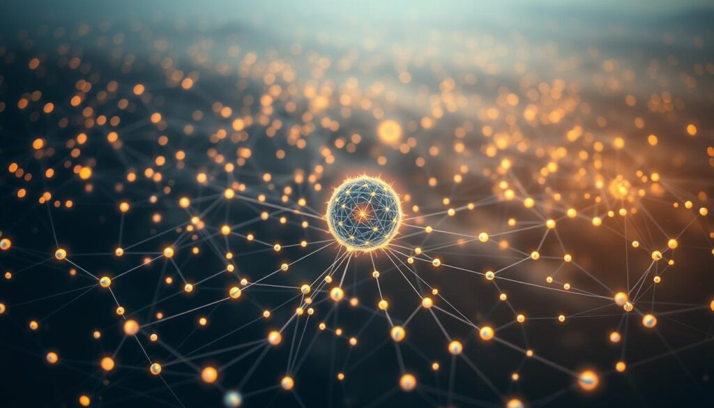 A sprawling network of interconnected nodes, each representing a long-tail keyword, glowing with a soft, ambient light. The foreground features a central hub, a pulsing sphere of energy, symbolizing the strategic importance of leveraging these niche search terms. Subtle shadows and depth of field create a sense of depth, while the middle ground reveals a complex web of pathways, guiding the viewer's eye towards the core. In the background, a hazy, abstract landscape suggests the vast, untapped potential of the long-tail keyword landscape. The overall composition conveys the intricate, yet powerful nature of a well-crafted long-tail keyword strategy.