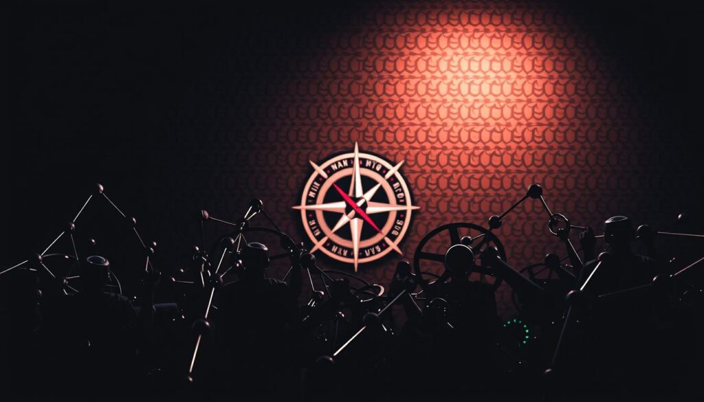 A visually striking illustration of SEO backlinking techniques. In the foreground, an intricate web of hyperlinked nodes and connections, representing the complex network of backlinks. In the middle ground, a stylized compass or directional indicator, symbolizing the navigational value of these backlinks. The background features a subtly patterned gradient, evoking the digital landscape in which these techniques are employed. Dramatic lighting casts dramatic shadows, lending a sense of depth and dimensionality to the scene. The overall composition conveys the importance and technical nature of backlink optimization for improved search engine rankings.